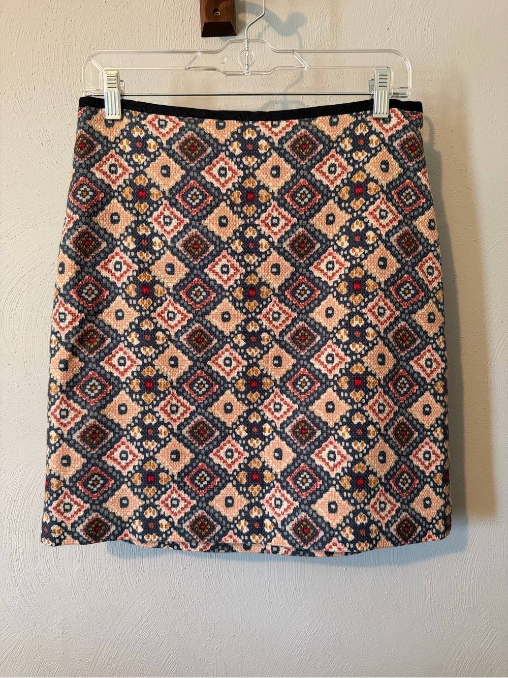 LOFT Geometric Skirt in Navy, Cream and Pink Accents